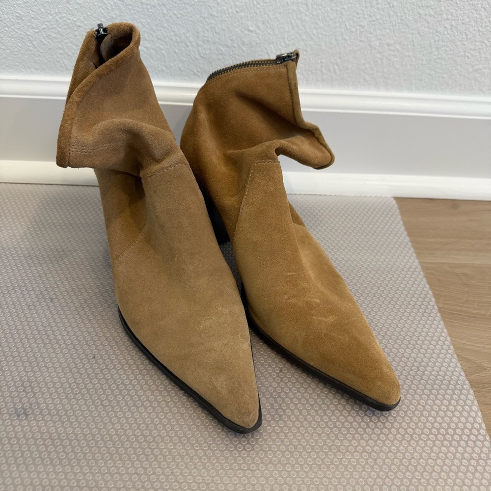 Zara Camel Suede Pointed Toe Ankle Booties